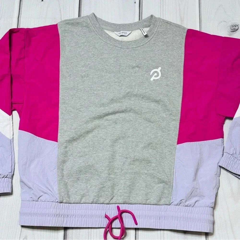 Peloton Chic Fabric Mix‎ Pullover Sweatshirt Windbreaker Gray Pink Size Large